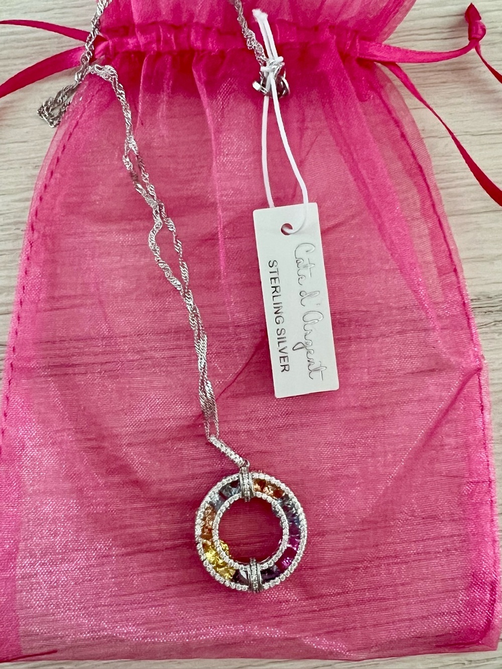 Cote d’Argent Sterling Silver Multicolor Circle Pendant Necklace